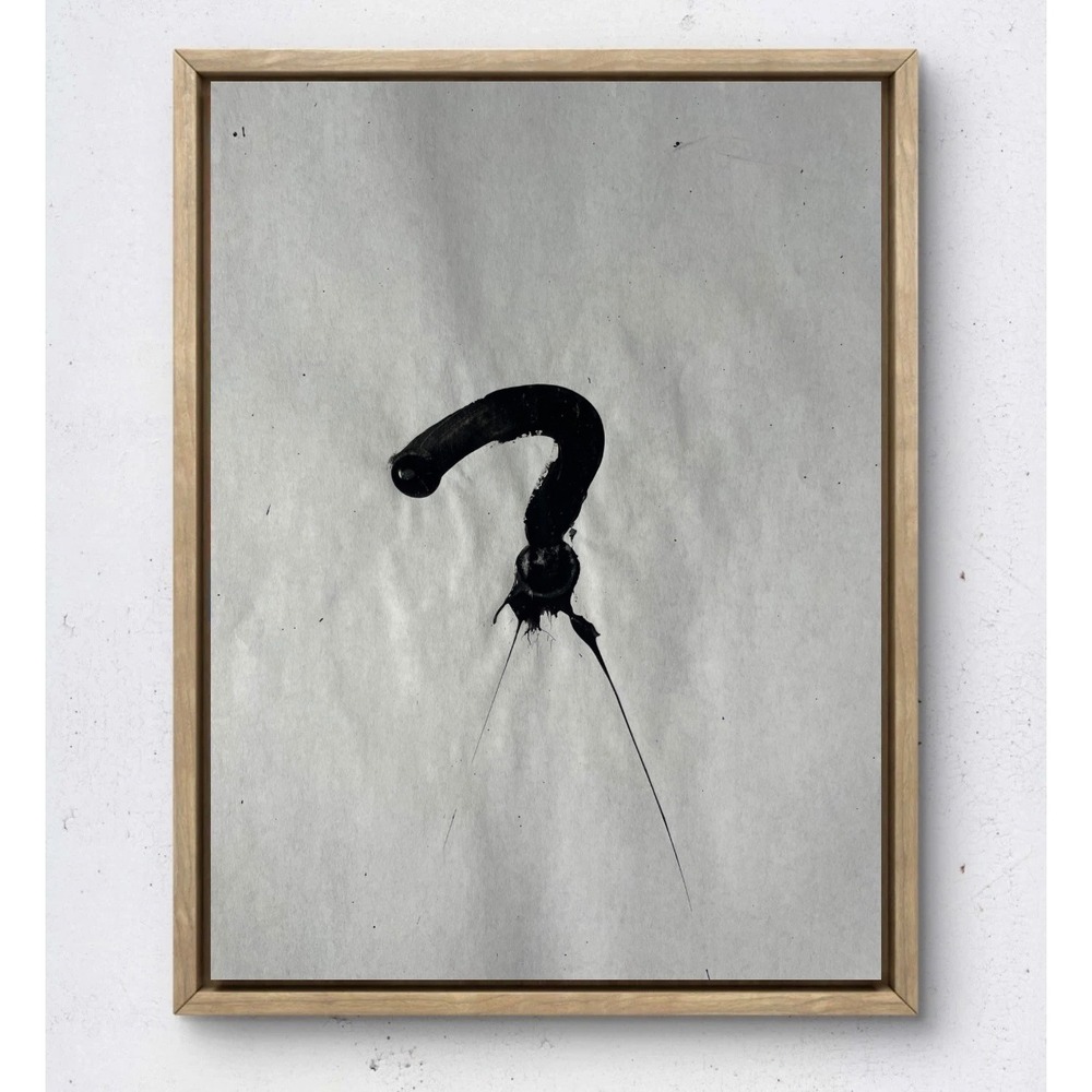 Abstract Question Mark Ink Drawing Minimalist Black White Wall Art 8.5x11 Paper